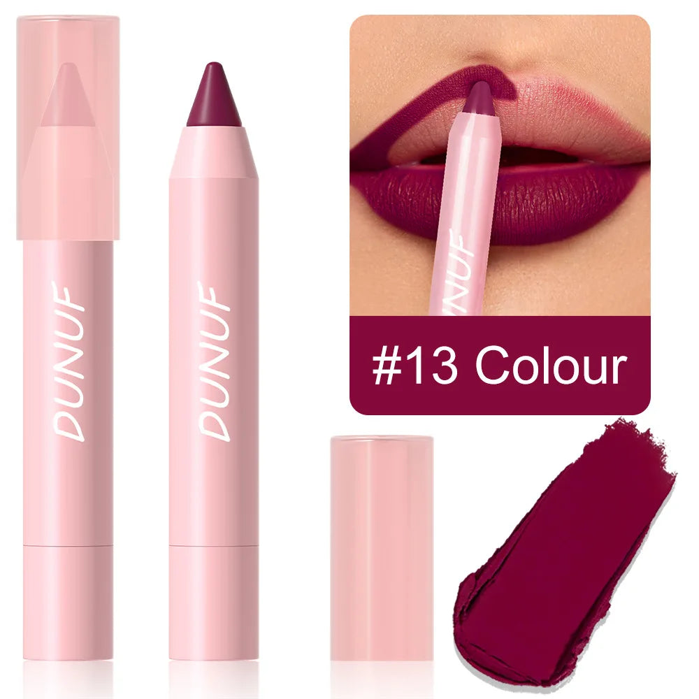 18-Colors Lipstick Pencil Waterproof Sexy Red Matte Contour Tint Lipstick Lasting Non-stick Cup Lipliner Pen Lip Makeup...