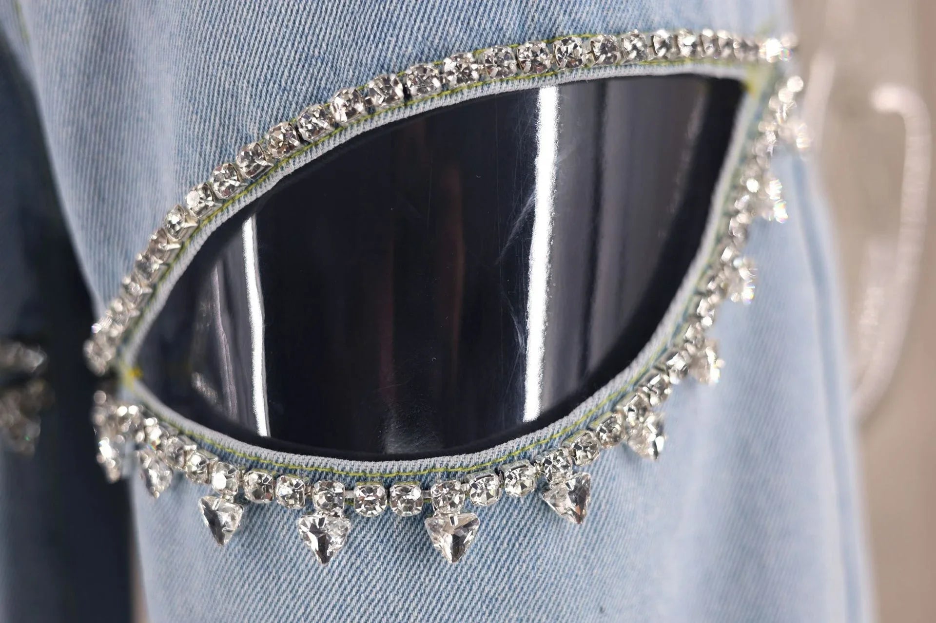 Chic Women Hollowed Out Diamonds Beaded Holes Jeans Rhinestones Straight Denim Pants Crystals Cowboy Trousers Loose Pantalones - Kimlud