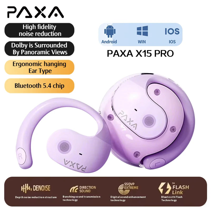 PAXA X15 PRO Wireless Bluetooth Earphones 5.4 Hi-Fi HD Call Stereo Headset IPX5 Sports Game Music Hanging Ear Headphones Mic