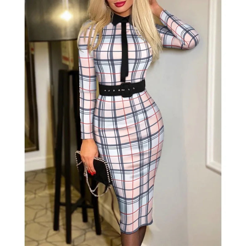 Popular Fashion Women&#39;s Print Dress Women With Belt