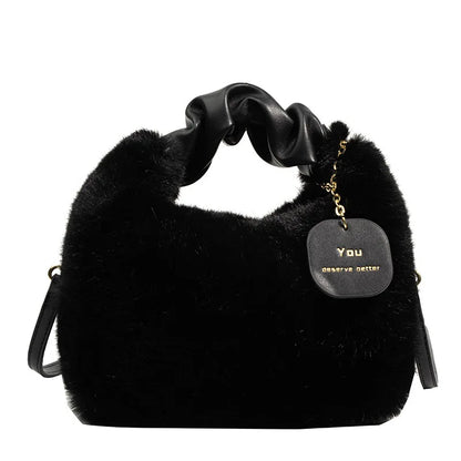 Plush Shoulder Bags For Femme Soft Winter Ladies Purse Handbag Cute Fashion Female Party Underarm Bag Travel Messenger Purse