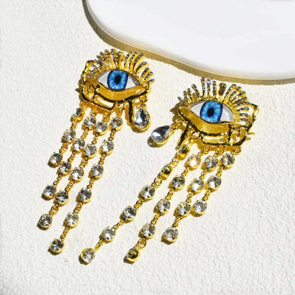 Vintage Ethnic Golden Eyes Chain Dangle Earrings For Women Fashion Jewelry Baroque Style Lady Statement Earrings  Accessories