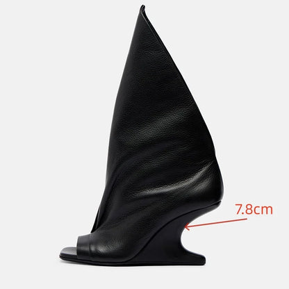 2026 European and American Women's Trendy, Niche, Personalized, Unique, Sloping, Sexy, Open Toed, Fishmouth, Sleeve Short Boots - Kimlud