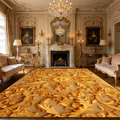 Luxury French Rococo Style Golden Carpet for Living Room Decoration Home Large Area Rugs Dining Room Bedroom Non-slip Floor Mat