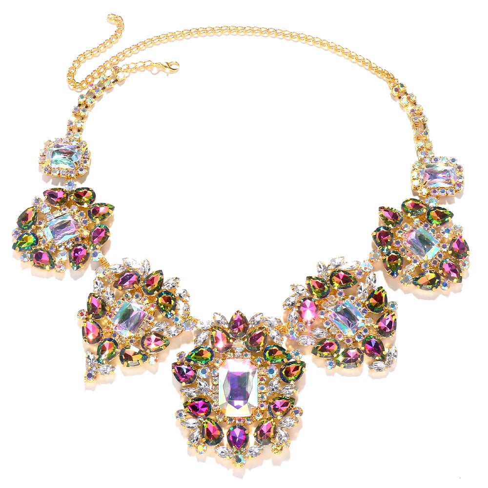 Stonefans Drop Rhinestone Necklace Earrings Set for Women 2023 Wedding Party Accessories Drag Queen Exaggerated Jewelry Set Gift