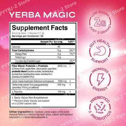 Strawberry Matcha Instant Powder Drink with Yerba Mate & Probiotic Fiber Support Clean Energy Mental Clarity Health Supplement