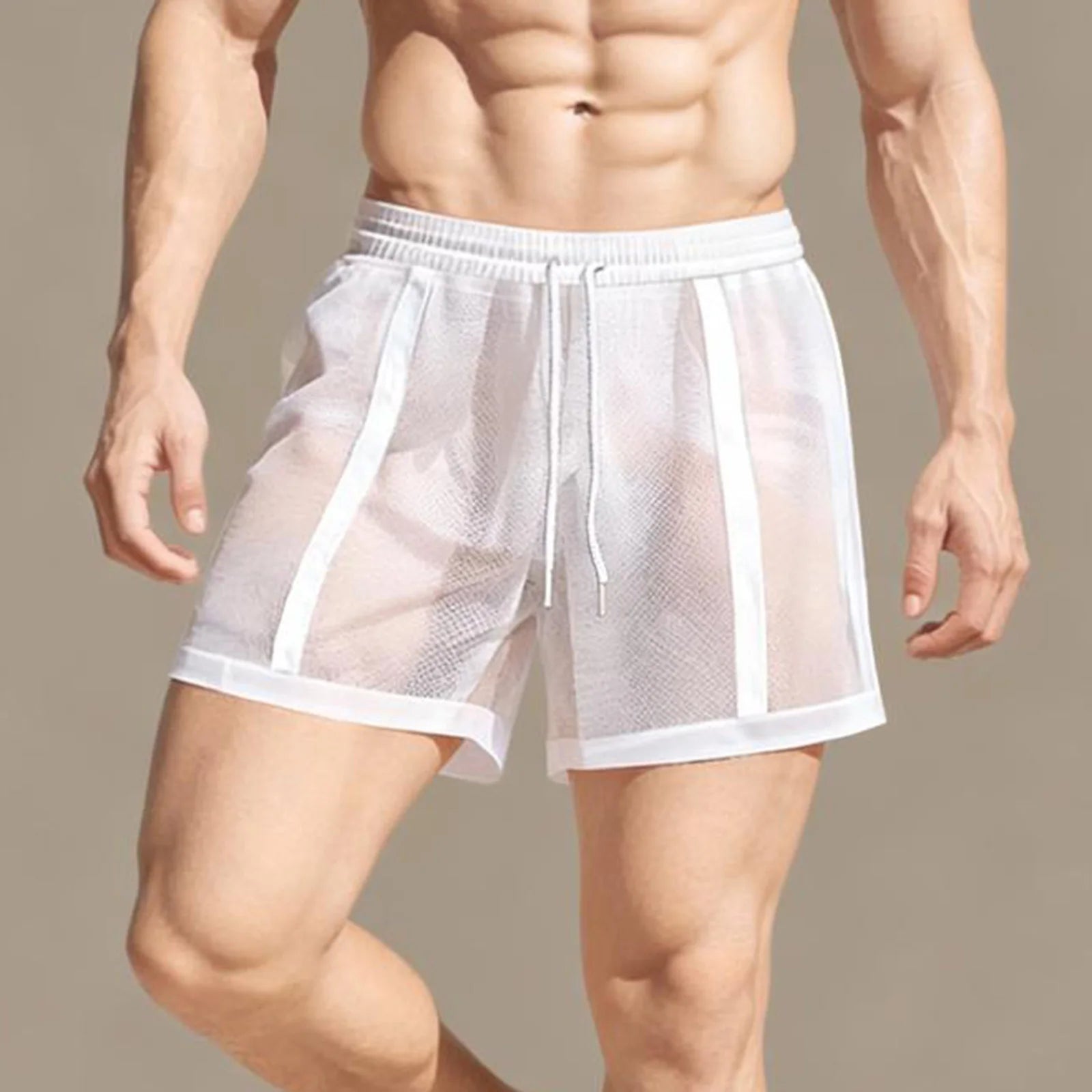 Men’s Workout Shorts Summer Drawstring Elastic Waist See-Through Running Shorts Sportswear - Kimlud