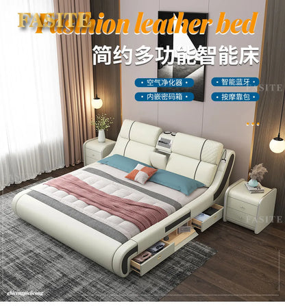 Modern Simple Massage Bed Luxury Water Proof Design Bedframe Double Bed Smart White Nordic Furniture | Kimlud Luxury Bed