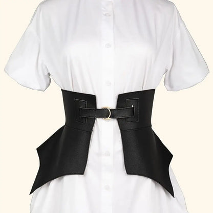 Black Brown Irregular Pu Leather Long Wide Belt Punk Style Women Fashion Autumn Winter Waistband Corset Belt | Kimlud...