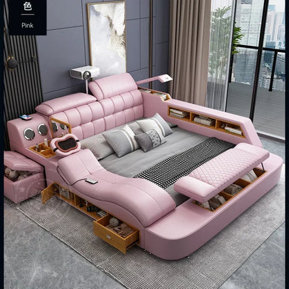 B Girl Nordic Aesthetic Double Bed Storage Multifonction Modern King Double Bed Leather Smart Cama Matrimonial Bedroom Furniture