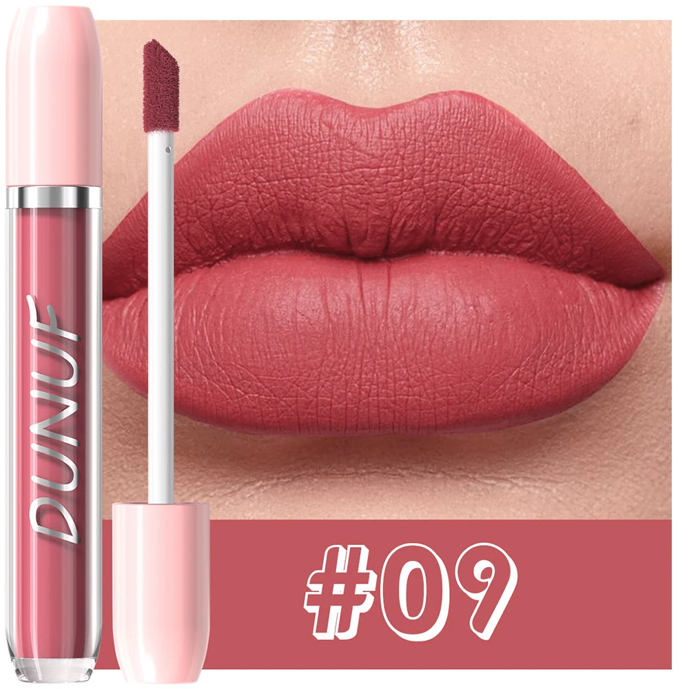 DUNUF 1Pc Matte Lip Gloss Bean Paste Liquid Lipstick Long-Lasting Waterproof Easy To Color Non-Fading Sexy Red Matte Lip Glaze
