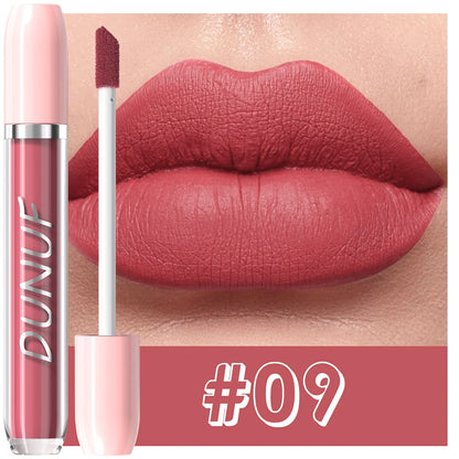 DUNUF 1Pc Matte Lip Gloss Bean Paste Liquid Lipstick Long-Lasting Waterproof Easy To Color Non-Fading Sexy Red Matte Lip Glaze