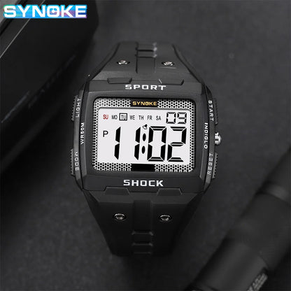 SYNOKE Big Numbers Full Size Digital Watch Easy to Read 5ATM Water Resistant Electronic Wristwatch Countdown Clock Reloj Hombre
