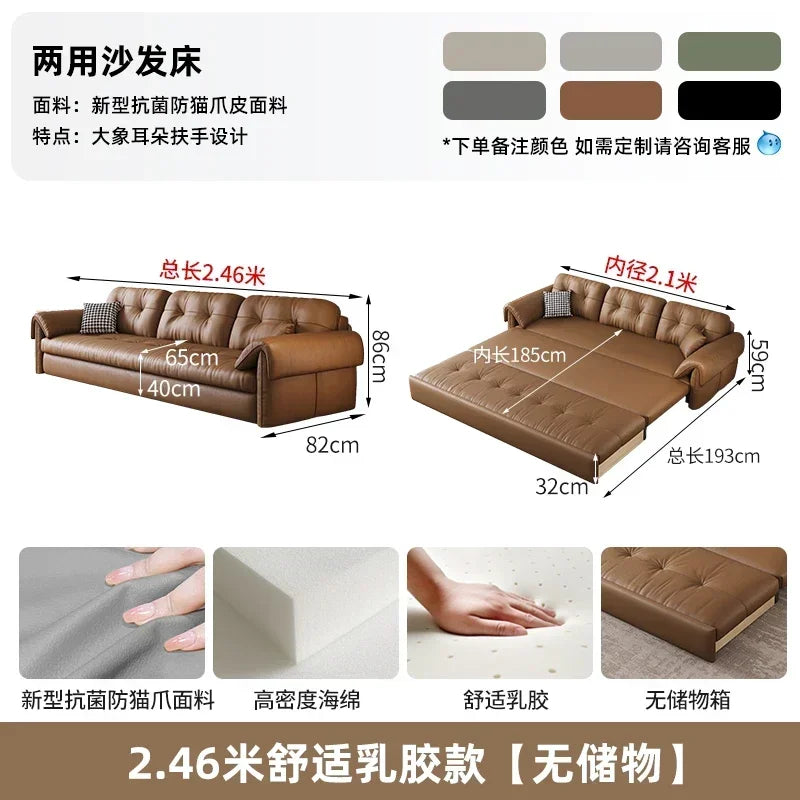 European Living Room Sofa Bed Brown Faux Leather Italian Modern Sleeper Double Couch Chaise Lounge Small Divano Letto...