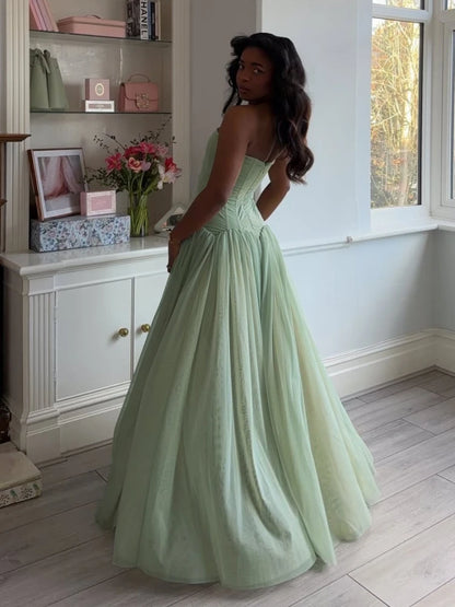 Sexy Sleeveless Mesh Patchwork Long Dress Women Light Green Strapless Slim A Line Dresses Celebrity Evening Club Party...