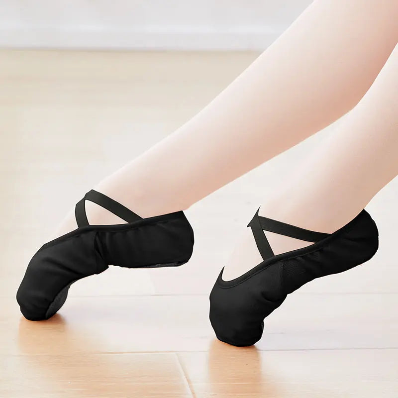 Girls Women Ballet Shoes Stretch Ballet Flats Free-lace Canvas Dance Slippers Elastic Split Soft Sole Ballet Dance Shoe for Kids