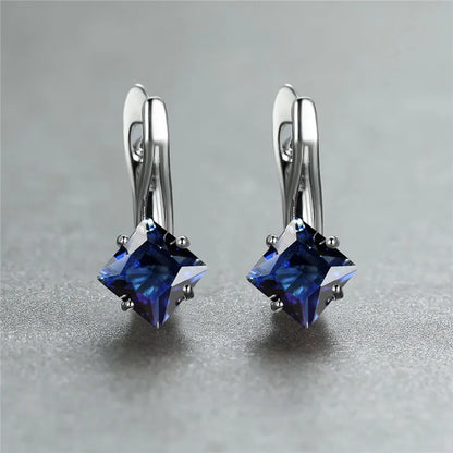 Cute Female Champagne Square Jewelry Luxury Crystal Zircon Stone Hoop Earring Rose Gold Color Wedding Earrings For Women