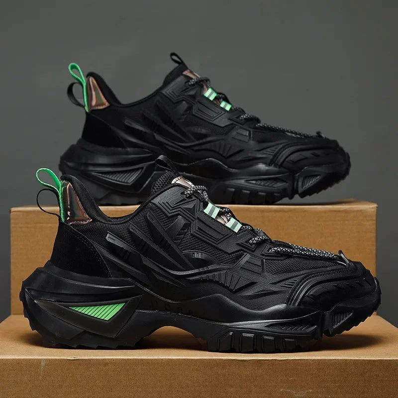 Men's Breathable Sports Casual Shoes Summer Trendy Black Heightening Dad Style Sneakers Mesh Uppers Rubber Soles Comfortable - Kimlud