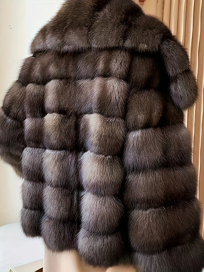 Imitation Fur Russian Sable Pit Strip Large Lapel Long Sleeve Autumn-Winter Fashionable Warm Cropped Women's Street Coat
