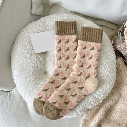 6Pcs (3 Pairs Mixed Colors) Thick Socks, One Size Fits All, Women's Autumn and Winter Mid-Calf Socks, Trendy Style, Winter High-Top Fleece-Lined Thickened Warm Solid Color Terry Long Socks - Kimlud