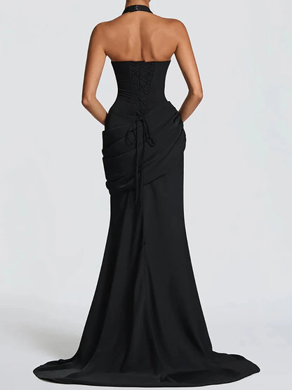 Women's Sleeveless Patchwork Maxi Dress Summer Halter Backless Party Dress Elegant Bandage Style Solid Color Holiday...