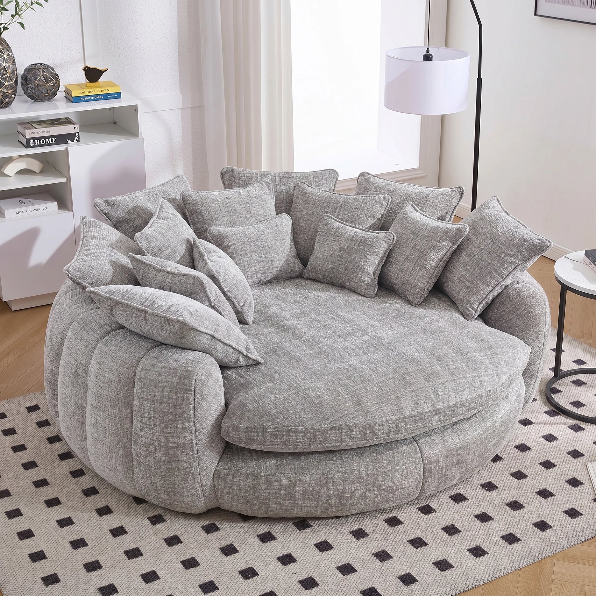 81.1" Cloud Couch Sleeper Sofa, Oversized Round Chaise Lounge Chair with 14 Pillows, Modern Chenille Boneless Couch, Memory Foam