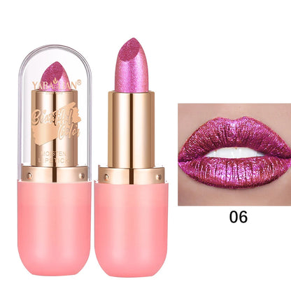 Metallic Violet Chameleon Lipstick Color Changing Matte Glitter Diamond Lipstick Waterproof Pearl Shine Lip Gloss Sexy Makeup