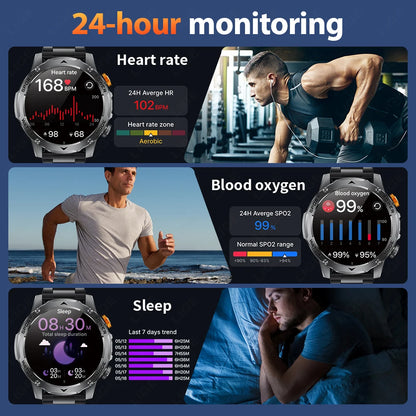 LIGE Military Smart Watch Men 1000mAh Battery Outdoors LED Flashlight Waterproof Heart Rate Sport BT Call 1.7" AMOLED Smartwatch