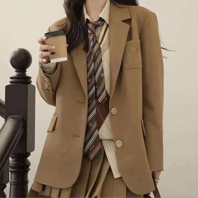 2024 Autumn New Preppy Style Loose-Fit Vintage Versatile Top Women's Polyester Fiber Jacket Coat