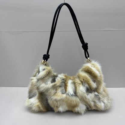 Winter Fox Fur Bag Women's  Bag Fashion  Handbag Ladies Bags Purses Women Shoulder Bag Real Silver Fox Fur Messenger Bags