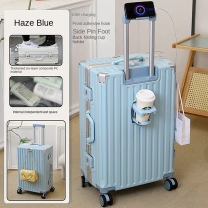 Multifunctional Luggage Aluminum Frame with USB Charging Port 30" High-capacity Suitcase 20-inch Travel Boarding Password Box