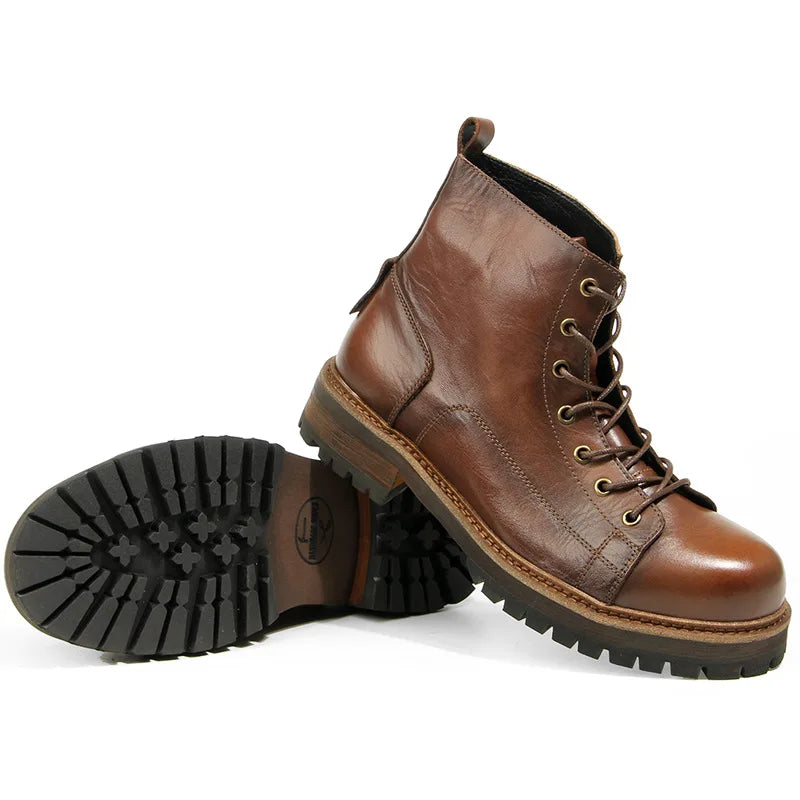 Durable Goodyear-Welted Motorcycle Rugged Heritage Boots Vintage Oil Genuine Leather  Punk For Men Cowhide High-Cut Shoes