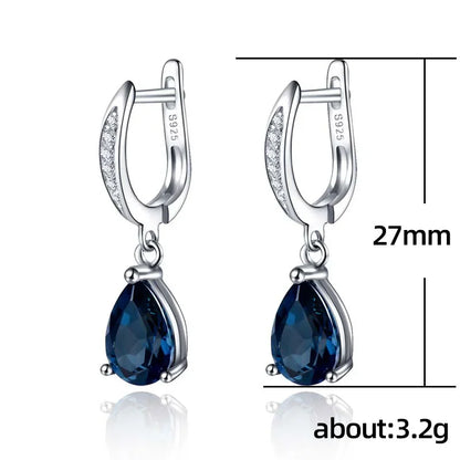 Exquisite 925 Silver Needle Waterdrop Shaped Blue Zircon Earrings for Women Wedding Jewelry Girl Gift Pendientes...