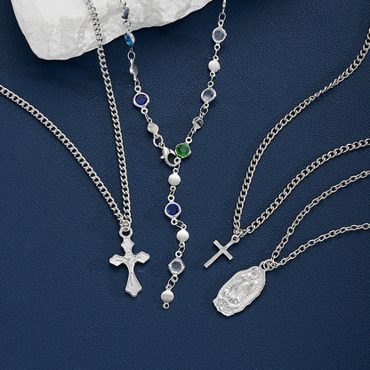4Pcs/Set Cross Colorful Crystal Necklaces For Women Simple Gold Silver Color Y-Shaped Pendant Necklace Set New Christian Jewelry