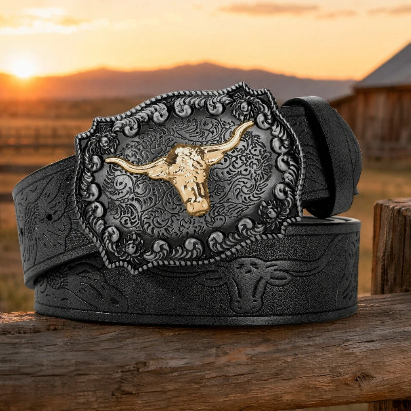 New Men's Western Cowboy Belt - Cool Handsome Black PU BELT Material Embossed Design and Stylish Alloy Buckle Men Belt |...