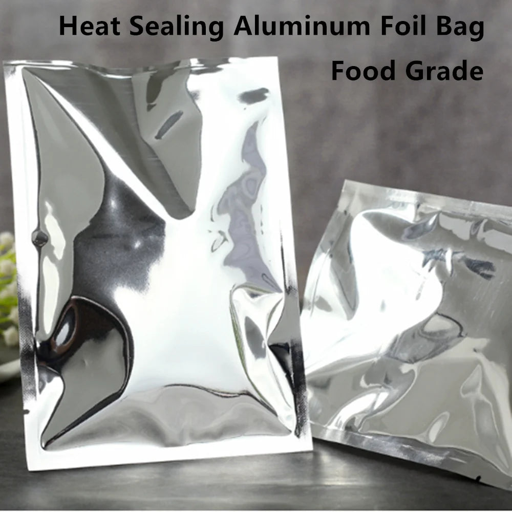 100pcs 35X50cm Big Silvery Plating Aluminum Foil Flat Bag - Top Open Heat Sealing Food Grade Pouches Powder Snacks Cloth Package