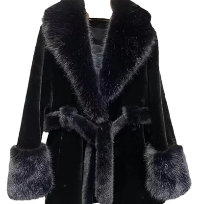 Luxury Vintage Faux Fur Coat Women Fur Collar Long Sleeve with Belt Oversized Fur Jacket Warm Thick Winter Cardigan Lady's Coats