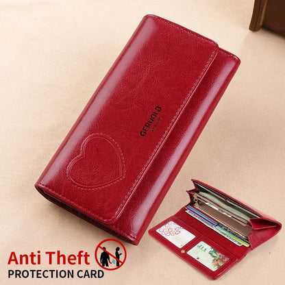 RFID Anti-Theft Brush and Demagnetization Long Handbag, Large Capacity Integrated Card Bag, Multi-Functional Wallet, Leather Cow
