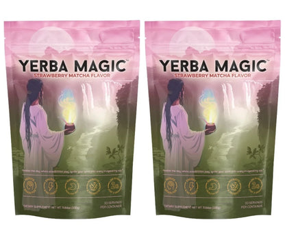 Strawberry Matcha Instant Powder Drink with Yerba Mate & Probiotic Fiber Support Clean Energy Mental Clarity Health Supplement