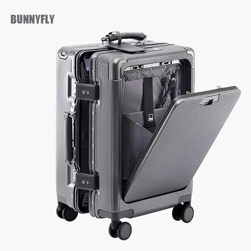 Premium PC Wide Trolley Luggage Front Opening Multi-Functional Women's 20-Inch Boarding Box and Men's 24-Inch Suitcase...