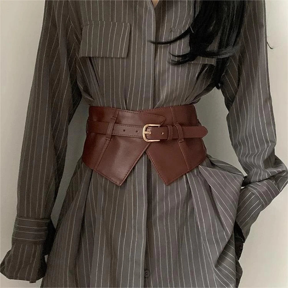 Classic Pin Buckle Wide Belts Black Elastic PU Waistband Trendy Corset Waspie Belt Classic Dress Coat Girdle For Women...