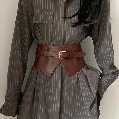 Classic Pin Buckle Wide Belts Black Elastic PU Waistband Trendy Corset Waspie Belt Classic Dress Coat Girdle For Women...