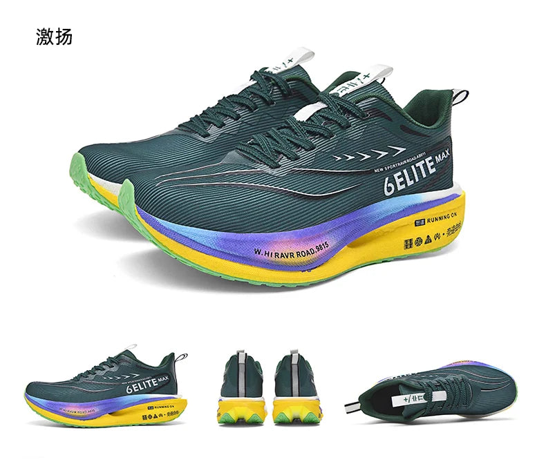 Fluorescence Sports Running Shoes Men Marathon Sneakers CarbonPlate Lightweight Breathable Comfortable Women Athletic Sneakers