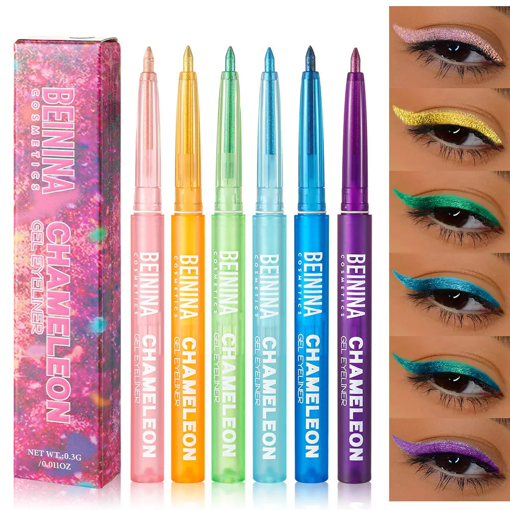 Shiny Chameleon Metallic Blue Eyeliner Gel Pen Eyeshadow Multicolor Eye Liner Pearlescent Polarized Glitter Eyes Pigment...