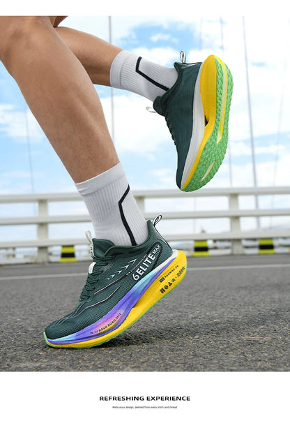 Fluorescence Sports Running Shoes Men Marathon Sneakers CarbonPlate Lightweight Breathable Comfortable Women Athletic Sneakers