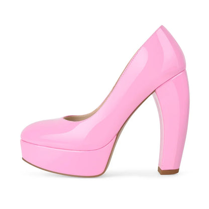 Onlymaker Women Round Toe Platform Patent Leather Chunky Heel Pumps High Heeled  Office Dress Classic Pumps Heels