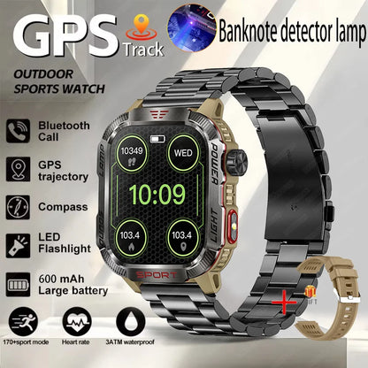 New Professional outdoor Military Smart Watch Men Flashlight Compass Waterproof Outdoor Sport Tracker Bluetooth Call Smartwatch