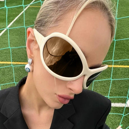 Motorcycle Fashion Brand Y2K Punk Sunglasses Goggle New Women Men Oval Sports Sun Glasses Female Oversized Driving Goggles - Kimlud