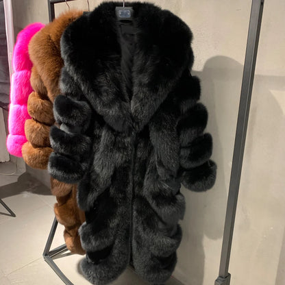 #2024 New Fur Coats Women Real Fox Fur Coat Long Sleeve Luxury Natural Fox Cloth Turn Down Collar 2023052