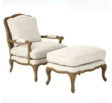 French farmhouse antique wooden armchair lounge living room furniture with stool accent chair | Kimlud Office Luxury Chair